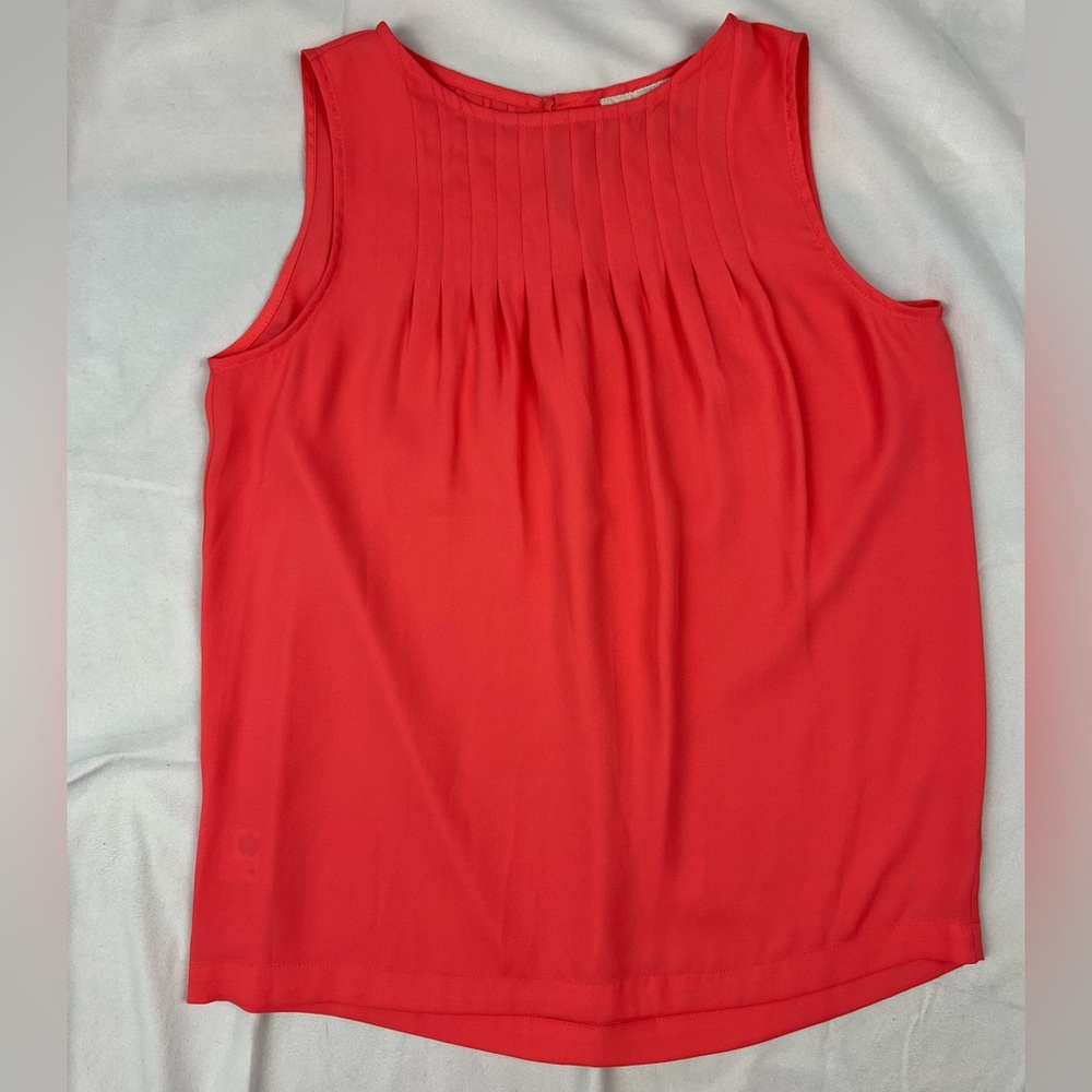 Loft Coral Sleeveless Blouse Pleated Size XXSmall Petite Office‎ Flowy Feminine